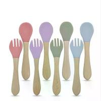 ราคา [COD] 2Pcs Children's Wooden Handle Silicone Fork Spoon Soft and Resistant To Falling Baby Feeding Spoon Set Auxiliary Food Fork Spoon (1733466097360536881)