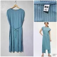 ราคา Uniqlo dress เดรสอัดพลีท แขนล้ำ สีฟ้าอมเขียว เดรสญี่ปุ่นมือสอง สินค้าดี (1733925261073089630)