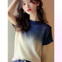 ราคา Fashionable High-End Gradient Short Sleeve T-Shirt Summer Design Sense Fine Glitter Pullover Casual Top for Women (1733205756976268427)
