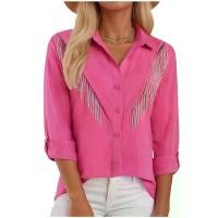 ราคา (Your Wardrobe Can't Be Without It) Summer Women's Comb Feather Print Long Sleeve Shirt Women's Top (1733521692614690151)