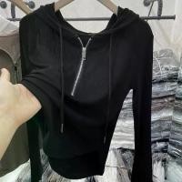 ราคา Fashion Retro Style Solid Color Long Sleeve T-Shirt with Half-Zip Hoodie for Women in Spring and Autumn. Available in black/white. 50% discount for a limited time. เสื้อ ครอป y (1733298764949390563)