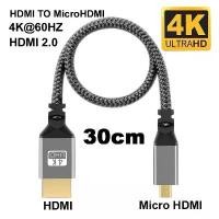 ราคา COD ขายดี สาย Micro HDMI to HDMI Compatible Cable 4K/60H Micro HD to HDI Cable Male to Male For GoPro Sony Projector 30cm (1732695323257177971)