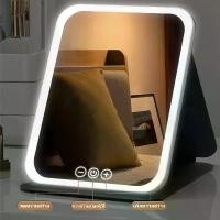 ราคา [COD] Mirror with Led Lights, Led Makeup Mirror, Tabletop Mirror with Lights, 3-Color Lighting, USB Charging, Portable Face Mirror, Mirrors, Foldable Led Makeup Mirror, Makeup Mi (1734429497731875943)