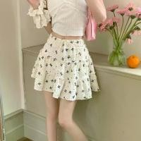ราคา Vanilla Print Layered Midi Skirt Summer Short Skirt Lace Bow Small White Age-Reducing Waist Cake (1733540369614407094)