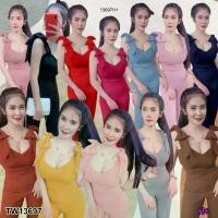 ราคา บอดี้สูทปาดไหล่โชว์เอว1ข้างTW13697 Jumpsuit แขนกุดไหล่แต่งโบว์.. (1733854375939114991)