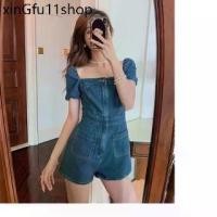 ราคา ♜พัฟแขนกุดคอเหลี่ยม jumpsuit ยีนส์❦ (1733801261011273377)