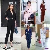 ราคา S1660 จั้มสูทขายาว คอปกเชิ้ต ดูลุคเรียบหรู (เนย) Long-sleeved jumpsuit, shirt collar, look พร้อมส่งในไทย (1734145336222320421)
