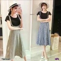 ราคา SS5647 Jumpsuit Set เอี๊ยมกระโปรงลายสก็อต+เสื้อ (1734148123059062595)