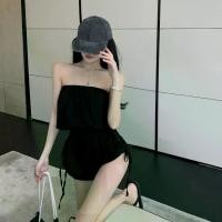 ราคา Sexy Hot Girl Strapless Jumpsuit Women Tie Ruched Wide Leg Pants Summer Thin Waist Loose Shorts Solid Color Pants (1733842944435127437)