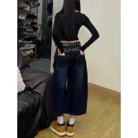 ราคา Embroidered Patchwork Scimitar Pants Jeans Women 2025 Summer New American Style Plus Size Fat MM Wide Leg Capri Pants (1733645767063144060)