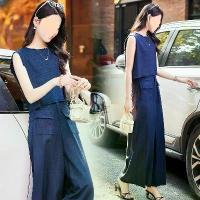 ราคา High-end Cotton and Linen Wide-leg Pants Set for Women, Summer Elegant Linen Women's New Sleeveless Top Two-piece Set (1734210420126090491)
