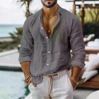 ราคา 2025 Men'S Solid Color Cotton Linen Shirt Casual Style Long Sleeve Business Casual Shirt Independent Brand (1733712379376862796)