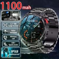 ราคา HT33 Smart Watch for Men 1.7" Full Touch Screen Bluetooth Call Smartwatch LED Flashlight Outdoor Sports Compass Heart Rate Sleep Monitor 1100mAh Big Battery Fitness Tracker Multiple Sport Modes (17346