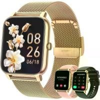 ราคา Smart Watch for Women Fitness Tracker: Gold Smart watches for Women Digital Mens watches Make/answer Call Waterproof Running smartwatch ศัพท์ Android iPhone Samsung Compatible Monitor (173470183969236