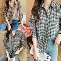 ราคา Peachy Pieเสื้อเชิ้ตแขนยาวลายตารางสีดำและสีขาวสำหรับผู้หญิง ทรงหลวมๆ เหมาะสำหรับใส่ไปทำงานW689 (1733477296777627136)