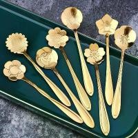 ราคา 8-Piece Flower Spoon Set, Small Tea Spoons, Coffee Spoons, Cute Ice Cream Spoons Silver and gold stainless steel spoons For coffee and tea (1733510439260423662)