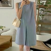 ราคา ZANZEA Korean Style Women Plain Sleeveless Shift Dress Round Neck Casual Cute Mini Dresses (1732938844834072559)
