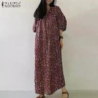 ราคา Korean Style Women's Dress, ZANZEA, Holiday Design, Plain V-Neck, 3 / 4 Sleeves, Long Dress, with Floral Print (1733083222601729527)