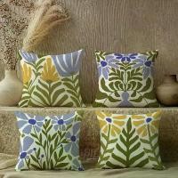 ราคา Set Of 4 Trendy Groovy Floral Polyester Throw Pillow Covers For Home & Sofa, Living Room, Purple Yellow Flower Square Pillow Case, Cushion Case, Single-Sided Design, Zippered, N (1734218191991572301)