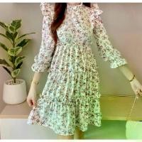 ราคา [จัดส่งทันที] เดรสแม่อั้ม ลายดอกกุหลาบ คอจีบระบาย ไหล่ระบาย แขน5ส่วน ปลายแขนแต่งสม็อค เดรสออกเดท วาเลนไทน์ (1734640054467593706)