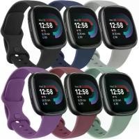 ราคา 6 PACK Bands Compatible with Fitbit Versa 4 / Versa 3 / Fitbit Sense 2 / Sense Bands for Women Men, Soft Sport Wristbands Replacement Smart Watch Straps (1734519140475765967)