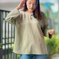 ราคา เสื้อคอกลม กระดุมกะลา (ผ้าฝ้ายลินิน) Cotton Pull Over Style Blouse (1730817904018229921)