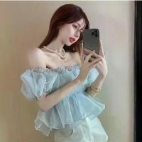 ราคา Cross-Border Off-Shoulder Solid Color Blouse for Women 2025 Summer New Slim Sweet Off-Shoulder Square Neck Puff Sleeve Top Trendy เ ส ื ้ อ ผ ้ า ท ว ิ ต polkadot (1733338250997171294)
