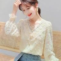 ราคา 2024 Spring Autumn Winter New Base Shirt Elegant Lace Blouse Lace Trim Long Sleeve High-end Chiffon Top Women's T-shirt (1733734709635024247)