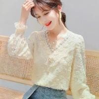 ราคา 2024 Spring Autumn Winter New Base Shirt Elegant Lace Blouse Lace Trim Long Sleeve High-end Chiffon Top Women's T-shirt (1733734751724471671)