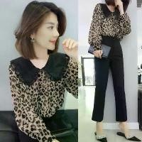ราคา 2024 Summer Long Sleeve Niche Stylish Leopard Print Chiffon Blouse Women's Ruffled Design Sun Protection Cardigan Shirt (1733733679419196791)
