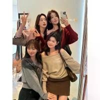 ราคา Korean Style Gentle Off-Shoulder Long-Sleeve Knitted Sweater Lantern Sleeve Regular Shoulder Knitted Sweater Autumn Winter Elegant Single Wear Inner Layer Loose Off-Shoulder Blouse (173327753433274979