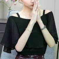 ราคา Chiffon Blouse Women Summer Top Short Sleeve 2025 New Style Unique Off-Shoulder Thin Loose Plus Size Women's Clothing (1733824566439609581)