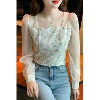 ราคา Lace Patchwork Chiffon Blouse for Women 2025 Spring New Fresh Sweet Square Neck Unique Floral Top Blouse (1733468628237256640)