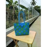 ราคา กระเป๋าสานแฮนด์เมดหวายเทียม สีฟ้าเขียว ลายทแยง Maliwan Artificial Rattan Handmade Bag (1734616552161969457)