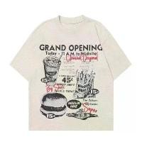 ราคา Short-sleeved T-shirt with a French fries and American and French hamburger print. Loose fit, trendy and versatile. Suitable for summer. New in 2025. (1734482202187040225)