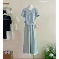 ราคา ชุดสองชิ้นสำหรับสาวอวบ เสื้อลูกไม้ + กางเกงขายาวเอวสูงสำหรับผู้หญิง ฤดูร้อน ขนาดใหญ่ 300 จิน ชุดสองชิ้นสบายๆ (1734057822827218689)