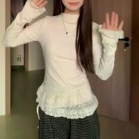 ราคา 200 จิน เสื้อเบสผู้หญิงไซส์ใหญ่ฤดูใบไม้ร่วงฤดูหนาว เสื้อถัก De Rong ขอบลูกไม้ ขอบระบาย คอสูง สำหรับผู้หญิงไซส์ใหญ่ (1733624868547692293)