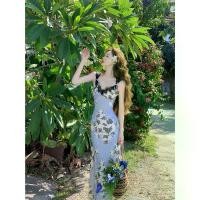 ราคา [Audrey] Oil Painting Heavy Stitching Lace Waist-Cinching Printed Mesh Dress for Women Slimming Long Dress (1734293411492955191)