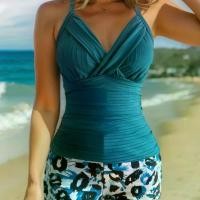 ราคา 20252025 New Tankini Women's Swimsuit Solid Color Printed Boxer Swim Shorts European and American Style (1733462209212024468)