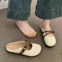 ราคา Closed-Toe Half Slippers for Women, 2025 New Summer Style, Slip-On Flat Sole, Soft Sole, French Style Sandals (1733595109039244351)