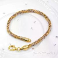 ราคา สร้อยข้อมือเงินแท้ 92.5% Italy ชุบ 3 กษัตริย์ ลายกระดูกงูกลมถักเปีย 8 สาย ขนาด 3 mm. (1731765608914519050)