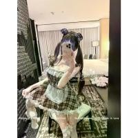 ราคา Little Bear Muffin~Japanese-style Pure Desire Lace Trim Plaid Maid Uniform Apron Cute Home Wear Set (1734677470175200681)