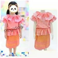 ราคา ชุดไทย ร.7 ชุดไทยลูกไม้ เอวจ้ำ เด็กหญิง คอระบายกระโปรงป้ายข้างผ้าไทย (1733993199509997319)