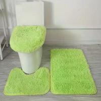 ราคา 3-piece bathroom rug set, non-slip, made from soft polyester. U-shaped bath mat and toilet seat cover absorb water with PVC background, suitable for use in hotels and restaurants. (1733148410927416611