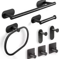 ราคา Christmas Halloween Stainless Steel Towel Rack Set No Drilling Bathroom Hanging Accessories Stainless Steel Towel Bar Towel Ring Toilet Paper Holder Coat Hook Hardware Accessory Set Silver Black (1734
