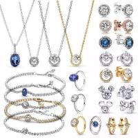 ราคา Pan's Tennis Bracelet Cross-Border Trade Hot-Selling White Copper Plated S925 Silver Sapphire Set Women's Necklace Earrings Ring (1733324025416156698)