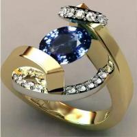 ราคา Hot Selling New Model 18k Gold Plated Inlaid Sapphire Two-tone Ring Engagement Ring (1733206984151434875)
