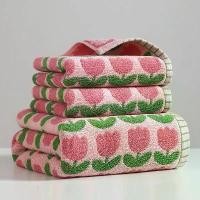 ราคา New pure cotton towel and bath towel set, tulip pattern, 100% cotton, yarn-dyed, long-staple cotton, fine and soft, face towel that does not shed (1734341280552093352)