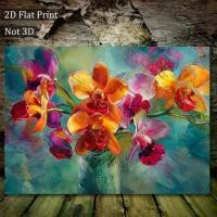 ราคา 1pc Frameless Multicolor Orchid Oil Painting on Canvas - Turquoise Vase with Pink, Yellow, Red, White, Purple, Orange, Green, Blue, Brown Flowers - Modern Abstract Wall Art for L (1734604889903301678)