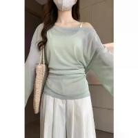 ราคา New Lace-Up Hollow Apricot Sunscreen Blouse Sheer Top for Women Pure Desire Style Off-Shoulder (1734291187533055852)
